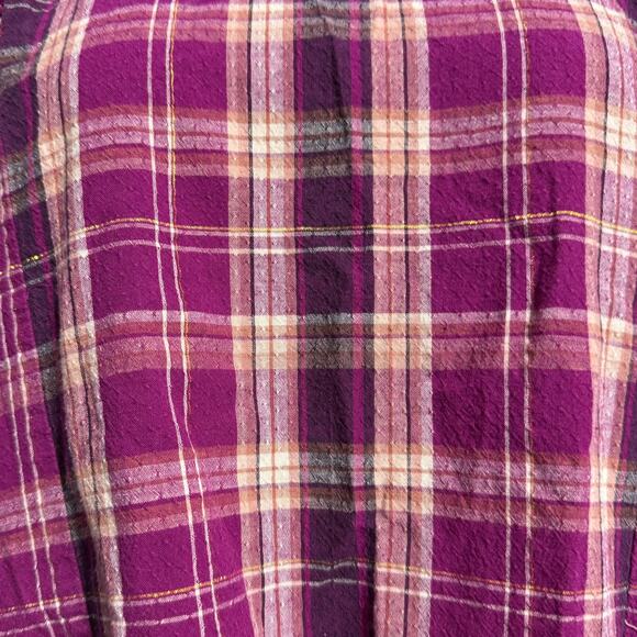 INC International Concepts Madison Plaid Puff-Sleeve Linen Blend Blouse XL - Picture 6 of 7